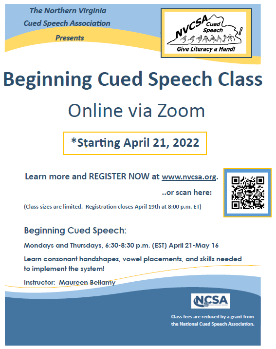 Flyer for NVCSA Beginner Cued Speech Class